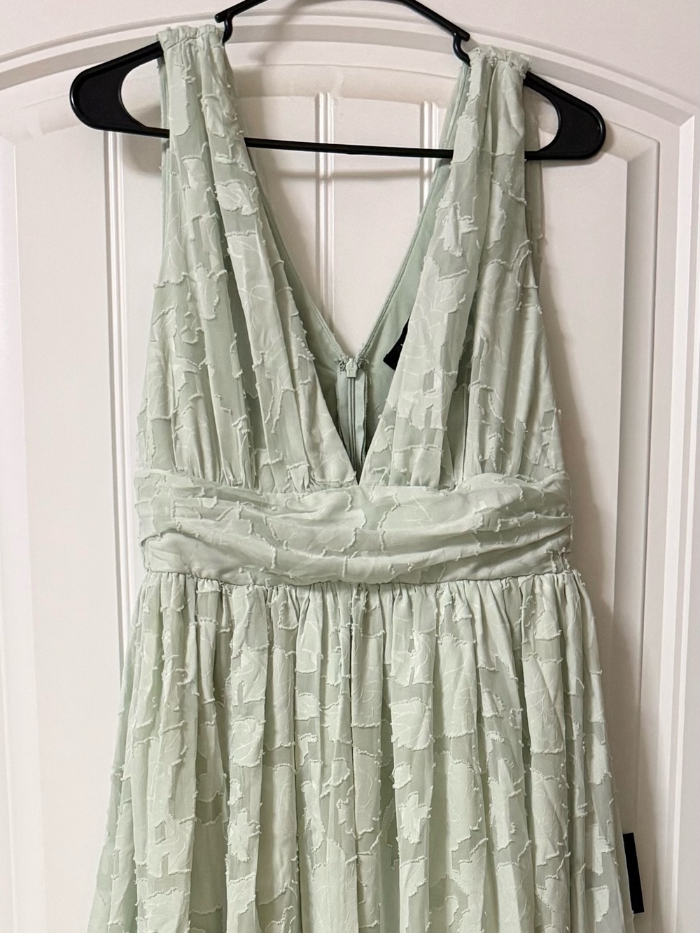 Lulu's Sage Green V-Neck Textured Chiffon Dress